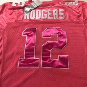 Aaron Rogers pink Packers embroidered letter